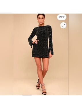 NBD Black Metallic Long-Sleeve Mini Dress